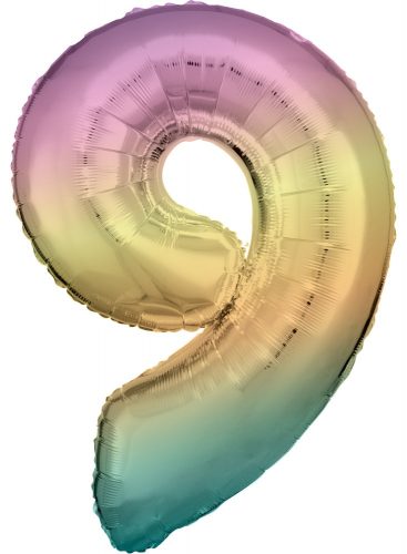 Pastel Rainbow óriás szám fólia lufi 9-es, 83 cm