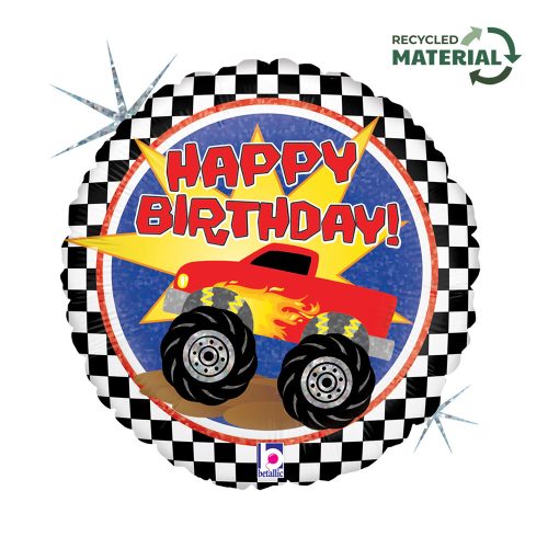 Happy Birthday Monster Truck Holo fólia lufi 46 cm