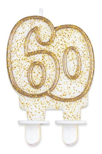 Arany csillámos 60-as Gold tortagyertya, számgyertya