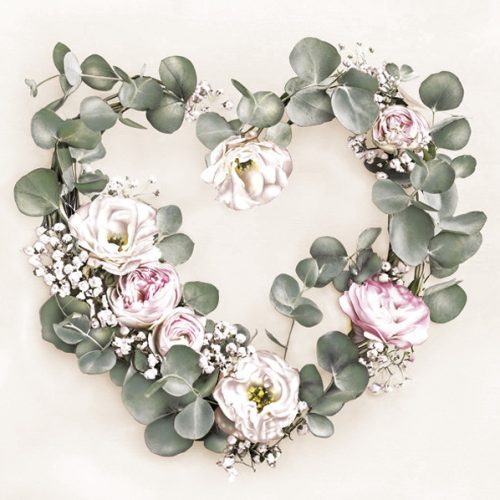 Szív Eucalyptus Wreath szalvéta 20 db-os 33x33 cm