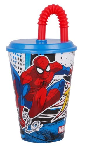 Pókember Streets szívószálas pohár, műanyag 430 ml
