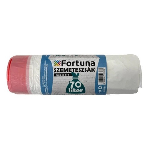 Szemeteszsák Fortuna 70l húzózáras fehér 65x70 cm 15 db/csomag